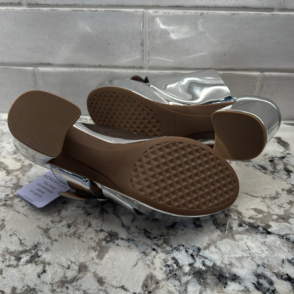 NIB Aerosoles Metallic Silver Women's Chunky Slide Sandals - Suze 7 - Picture 6 of 9